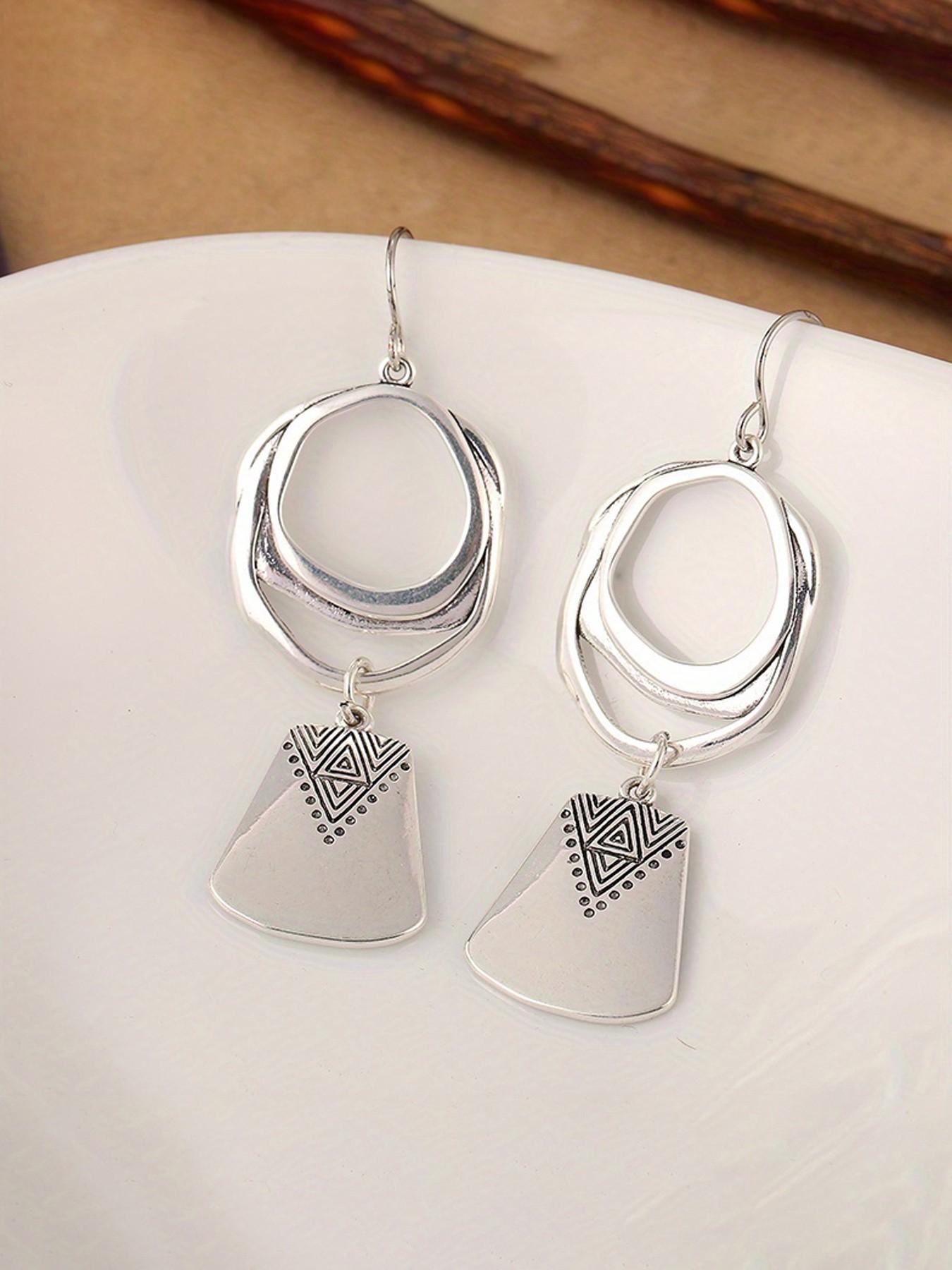 Vintage Bohemian Geometric Dangle Earrings for Women, Silver Color ...