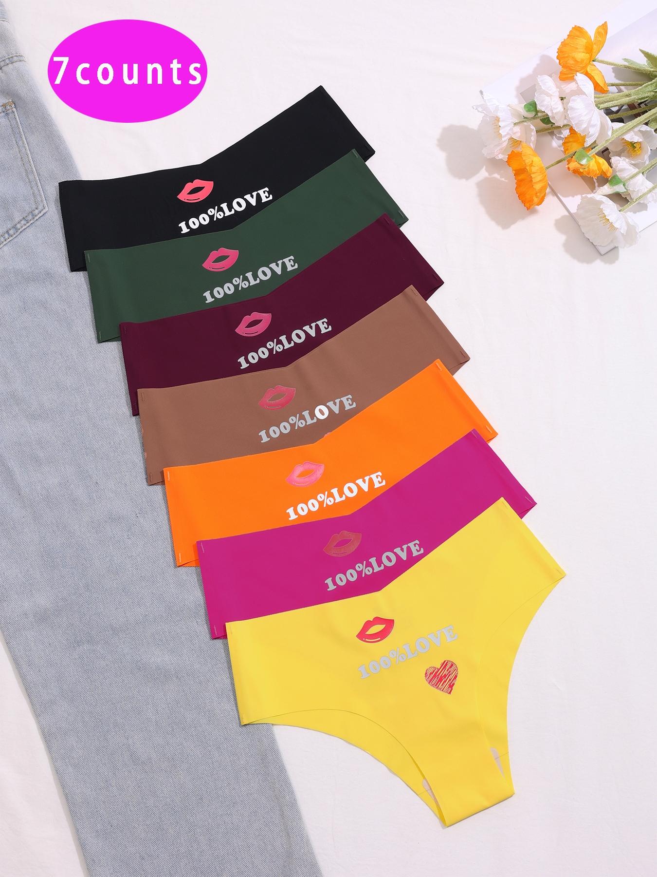 Women's Lip & Heart Print Brief, Soft Comfy Breathable Seamless Knicker for Daily Wear, Underwear for All Seasons, Fashion Breathable Underwear