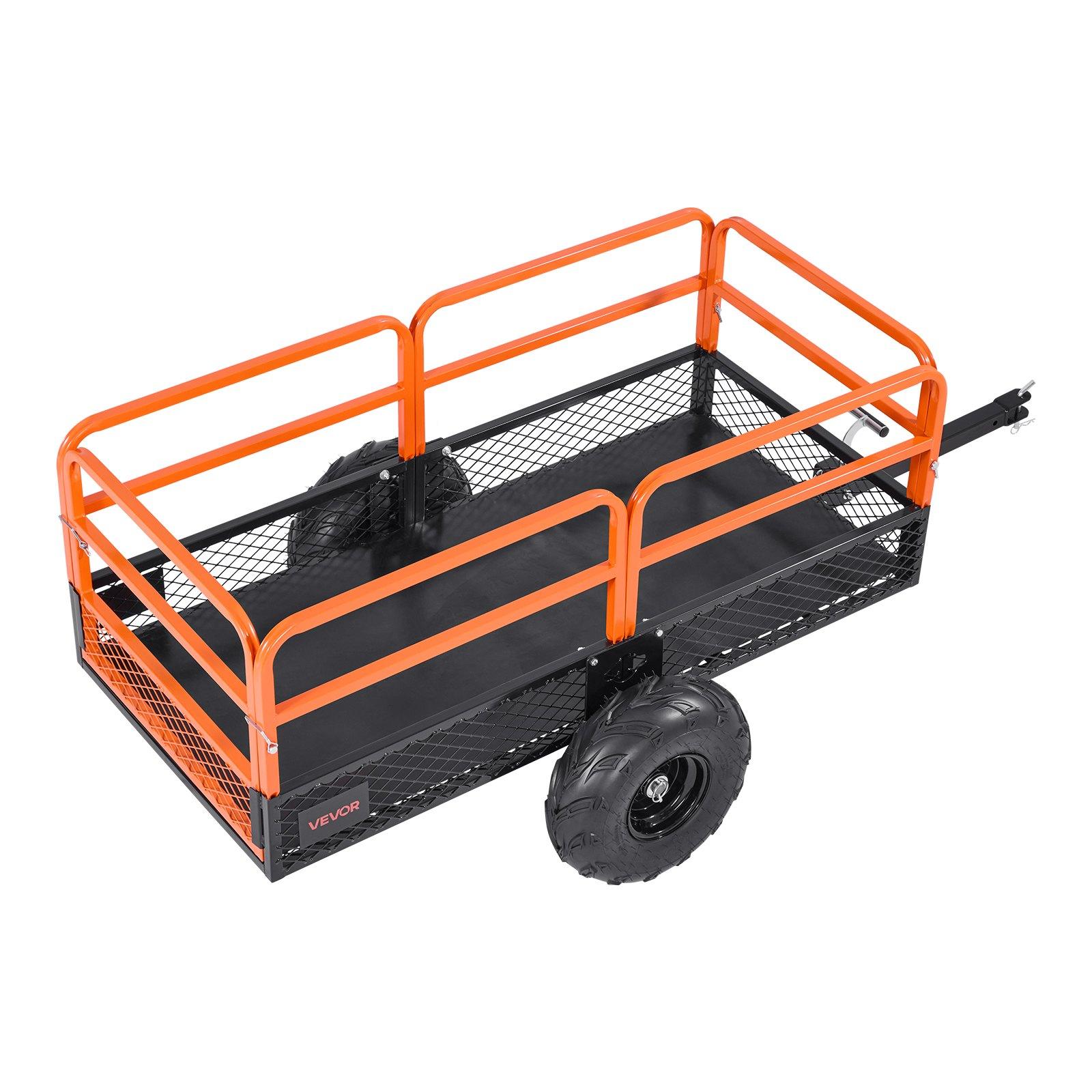 VEVOR Garden Utility Trailer, 22 Cu.Ft. & 1600lbs, ATV UTV Trailer, Tow Behind Steel Dump Trailers, Removable Rear Panel, Heavy Duty Pull Behind Yard Trailers for Lawn Mower Tractor Garden Waste