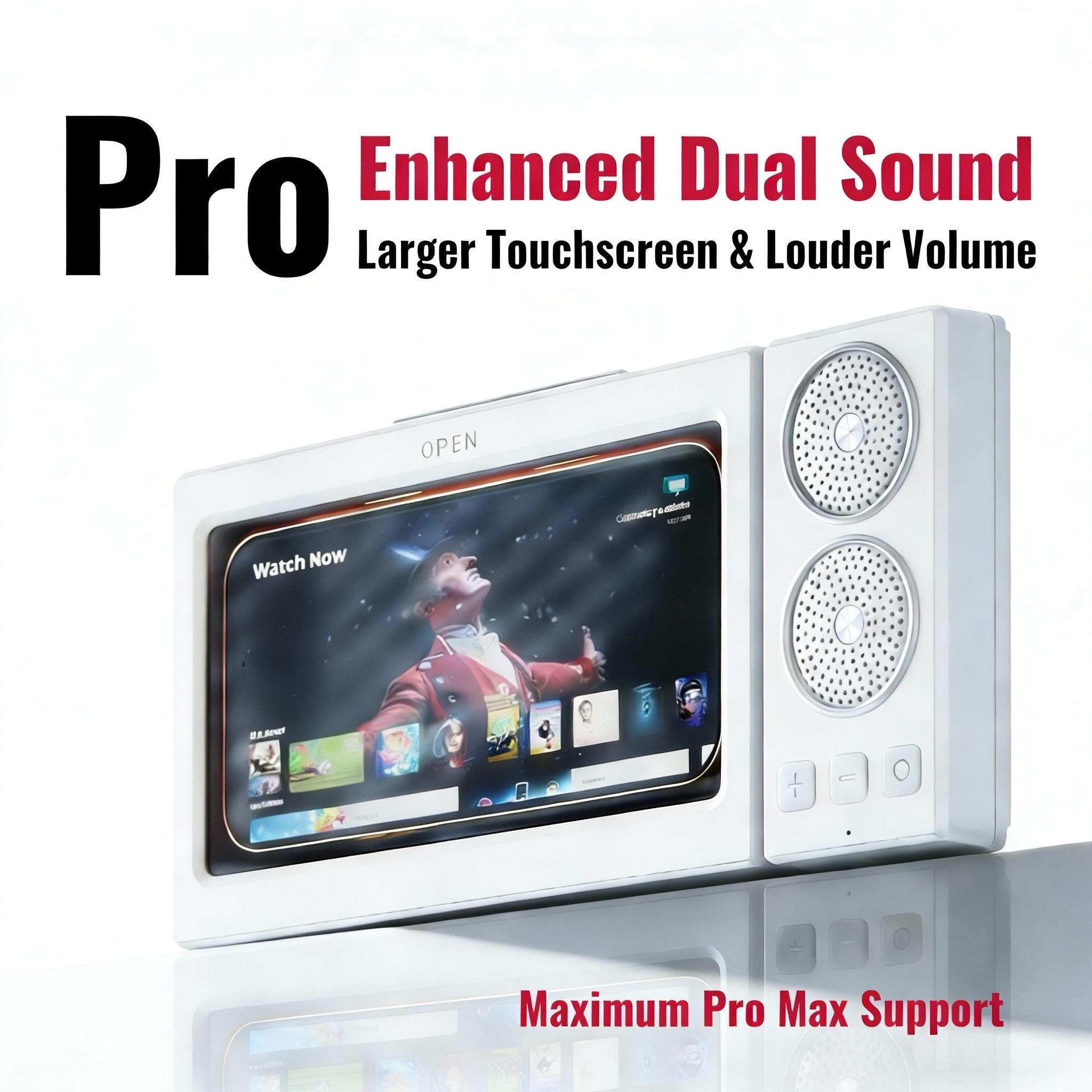 Waterproof Bluetooth box speaker, Multifunctional wireless speaker, bathroom waterproof 360° rotating touch screen, watch movies, listen to music, phone/TV holder, kitchen, bathroom