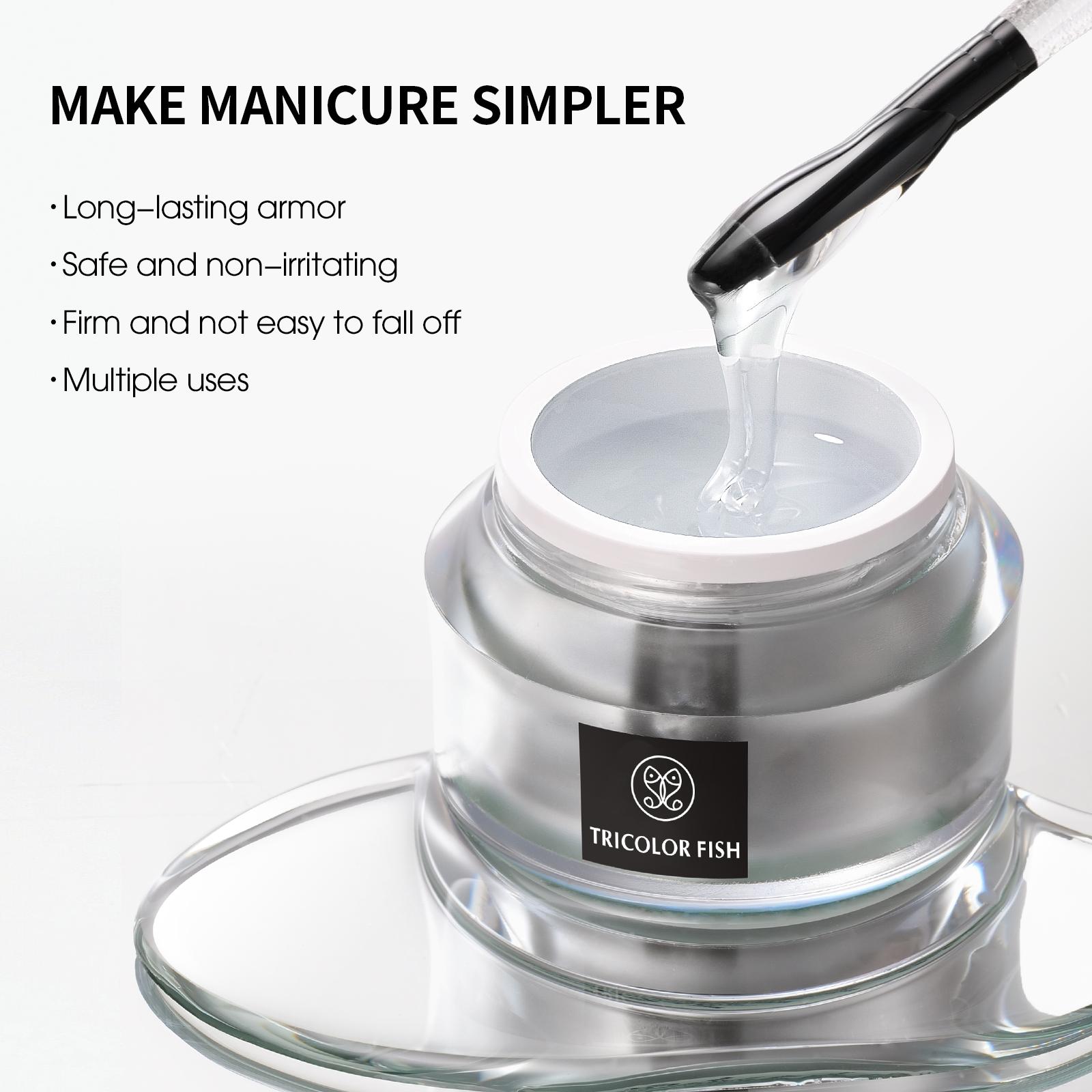 TRICOLOR FISH Nail Rhinestone Glue Gel with Brush Pen Set, 35G Top Coat Clear Nail Gem Glue Wipe-Off Super Strong Adhesive Nail Art Glue Gel for Nail Decorations 3D Stones Charms Flowers, Nail Lamp Neede