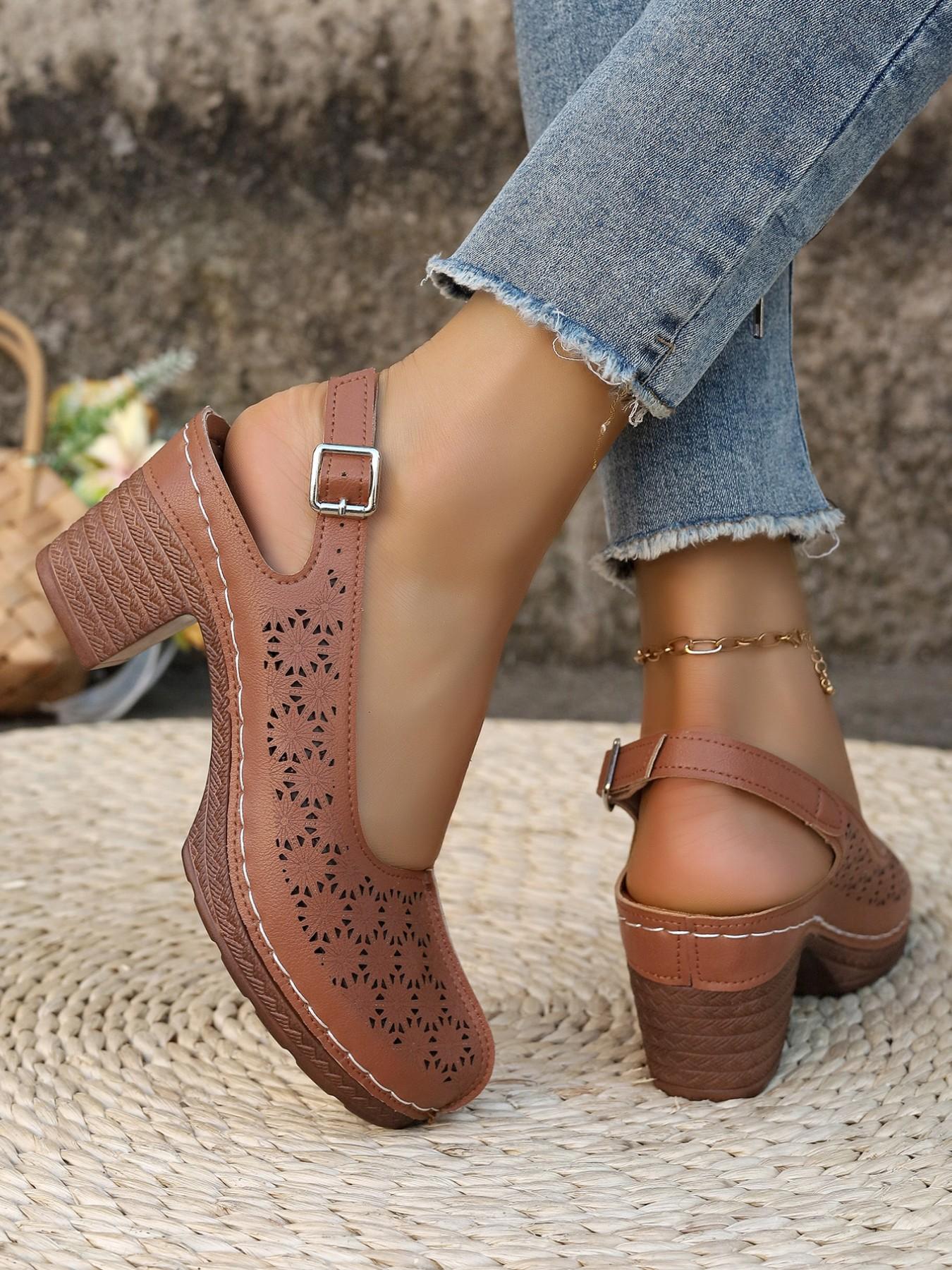 Elegant Hollow Out Women's Sandals, Secure Closed-Toe, Fashionable Slingback, Lightweight Comfort, Breathable, Perfect for Summer Outdoor Activities