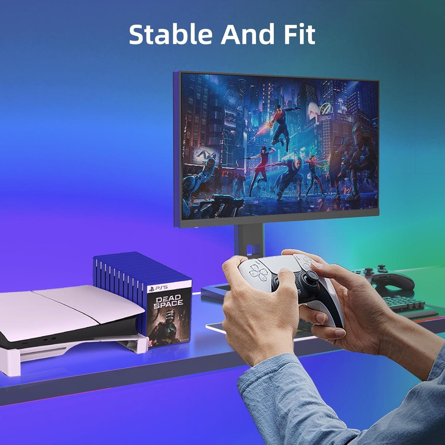 PS5 Horizontal Stand with 12 Disc Storage Slots, ABS Anti Slip Console Base, Space Saving Organizer Compatible with PlayStation 5 Slim and Pro Disc and Digital Editions, Stable Cooling Stand for Gaming Setup and Home Entertainment, Game Night Gadget