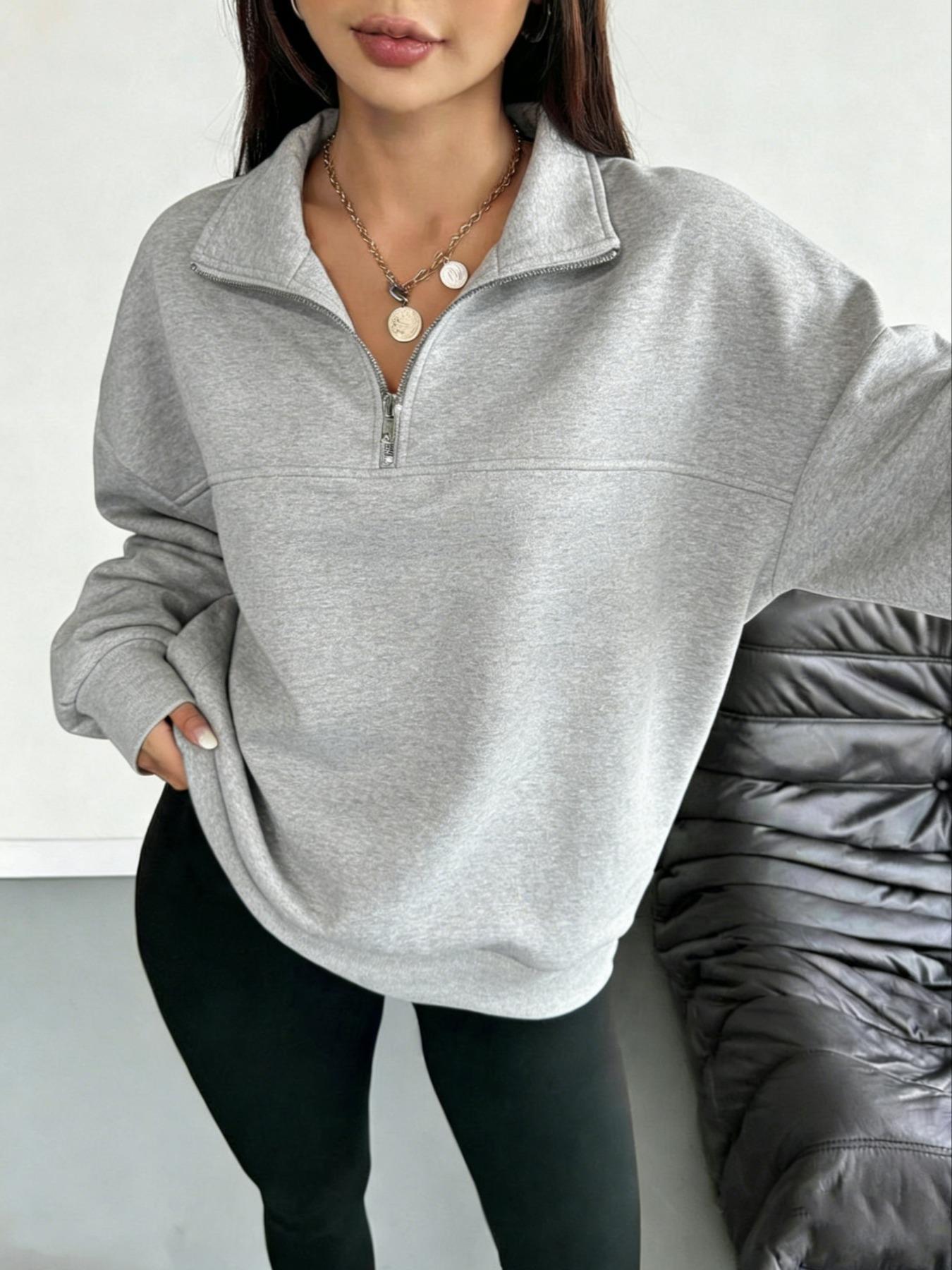 Women's Hooded Half-Zip Casual Round Neck Sport Top, Full Print Leaf Pattern, Digital Printing, Loose Fit, Fall & Winter