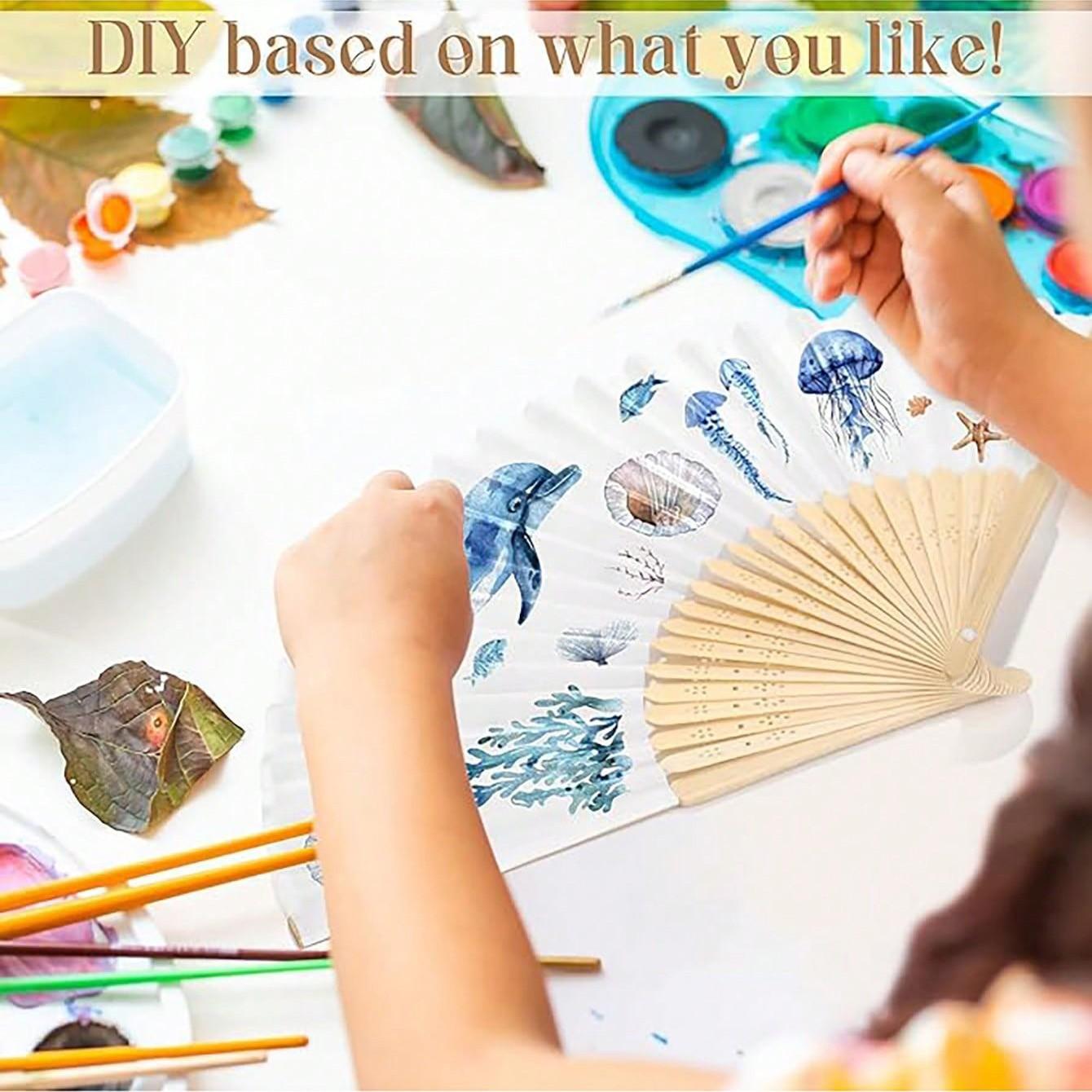 10pcs/20pcs 21cm Original Color Bamboo Bone Paper Fan, Blank Foldable Fans, Pure Color Single-Sided Bamboo Fans, Back-To-School Promotional Items