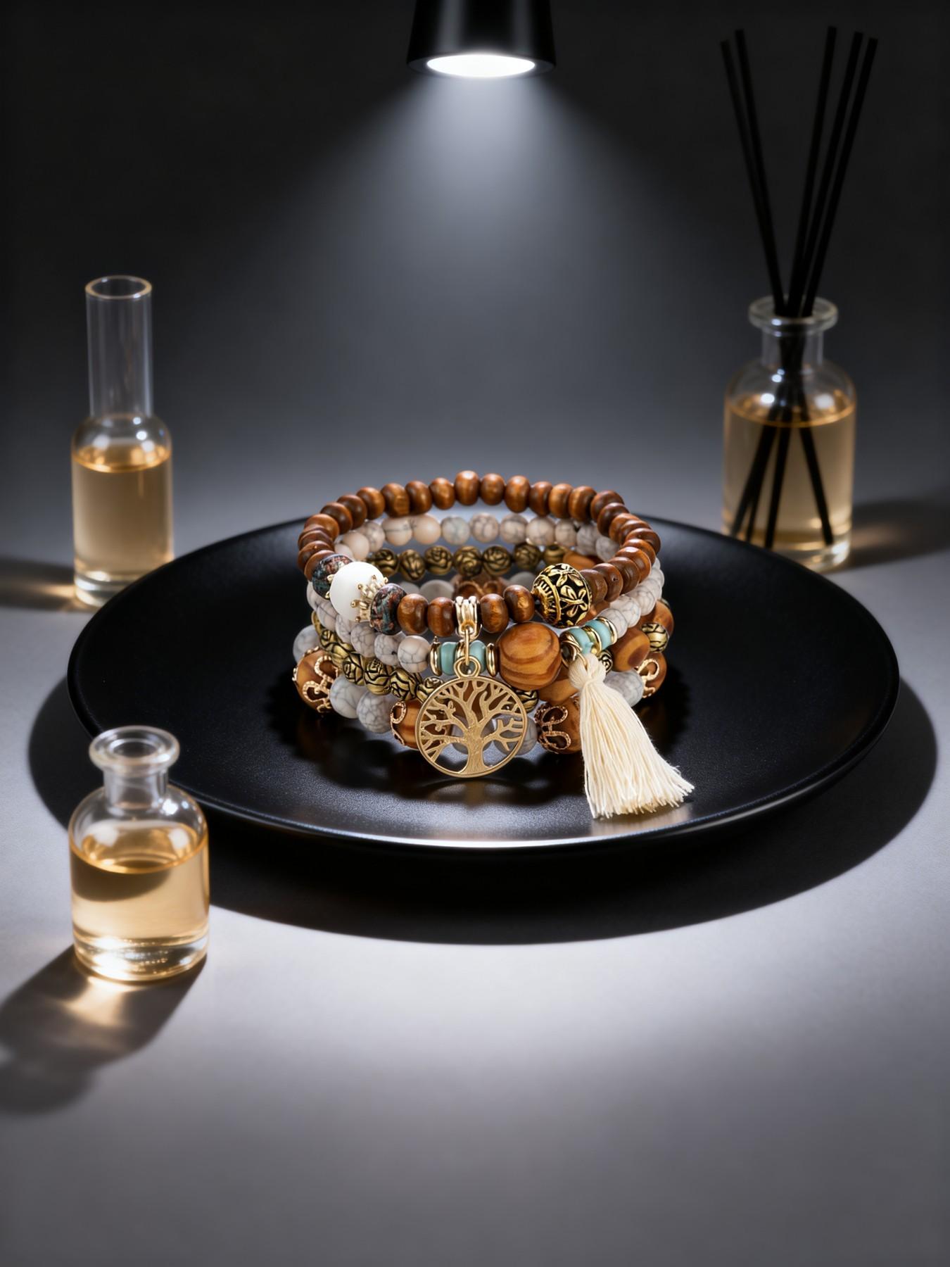 Boho Tree of Life Beaded Bangles Bracelets Set for Women - Multilayer Stackable Bohemian Jewelry with Tassel, Perfect for Black Girl Style & Festival Fashion