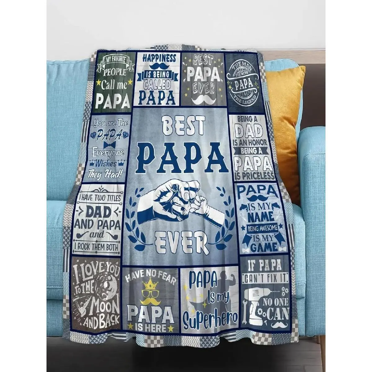 Best Papa Ever Flannel Blanket, Grandpa Gift Throw Blanket with Papa Quotes, Soft Cozy Fleece Blanket for Bed Couch, Father's Day Birthday Christmas Gift for Papa Grandfather from Grandkids