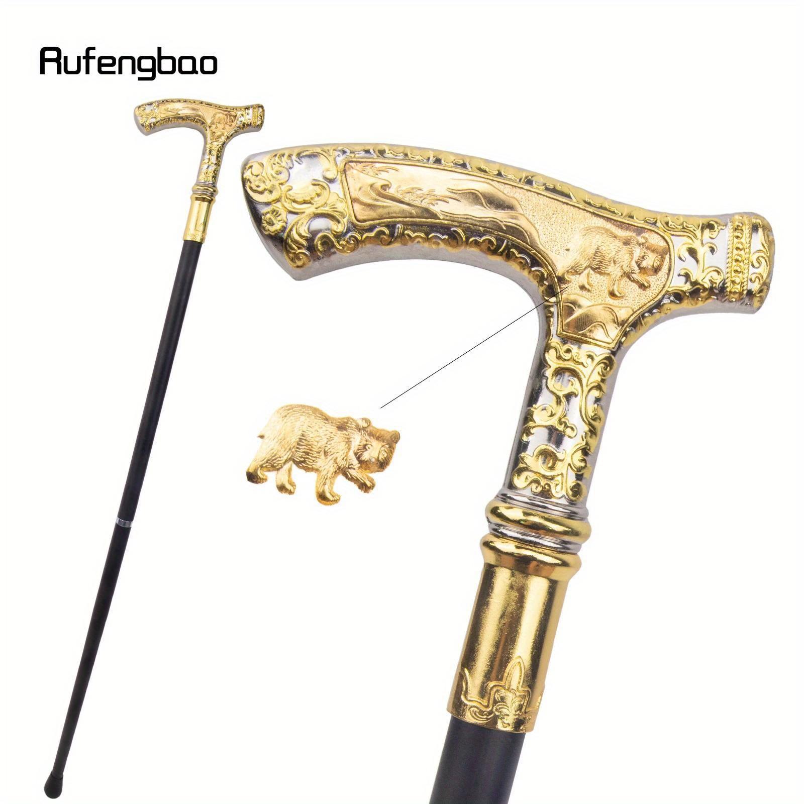 Golden White Luxury Bear Handle Walking Cane Fashion Decorative Walking Stick Gentleman Elegant Cosplay Cane Knob Crosier 90cm