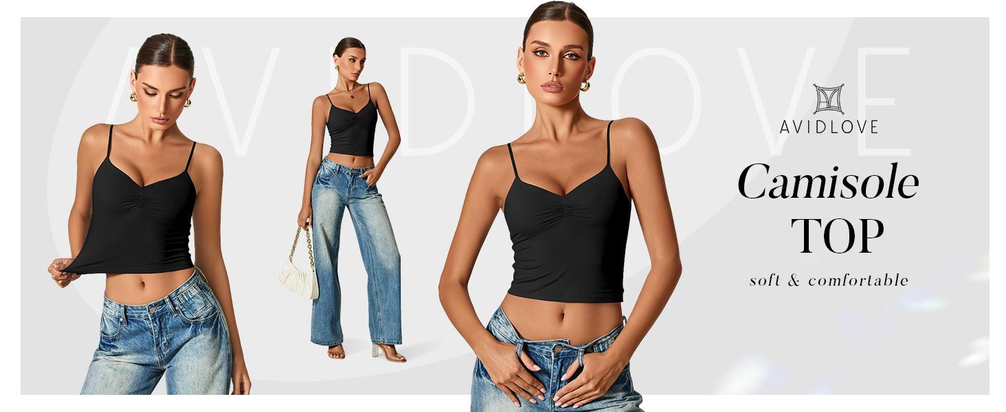 Avidlove Women V Neck Tank Top Spaghetti Strap Y2K Going Out Basic Cami Shirt Avidlove Women V Neck Tank Top Spaghetti Strap Y2K Going Out Basic Cami Shirt