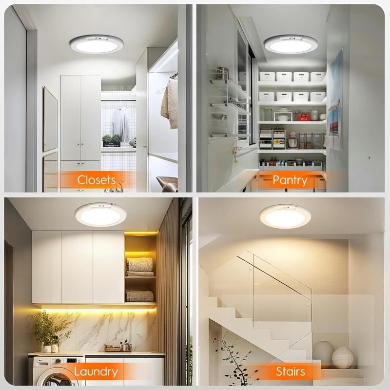 1pc/2pc/4pcs Charging Ceiling Light, Wireless Installation, Motion Sensor, Remote Control, 3-Color Dimming, 8000mah Battery, for Bedroom, Hallway, Staircase, Bathroom