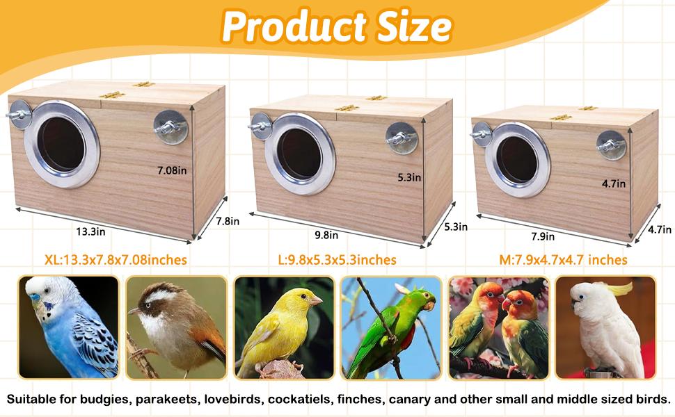 Parakeet Nesting Box Bird House for Cage Wood Mating Box Bird Breeding Box for Lovebirds, Cockatoo, Budgie, Finch, Canary Small and Medium Sized Birds (M:7.9 * 4.7 * 4.7 inch)