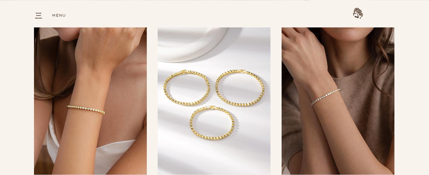 14K Gold Plated Tennis Bracelet for Women Elegant Cubic Zirconia Silver Gold Bracelet Classic 3mm Round-Cut CZ Arm Jewellery Gift for Women