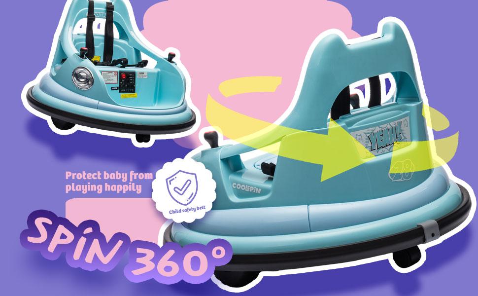 12V ride on bumper car for kids,electric car for kids,1.5-5 Years Old,W/Remote Control, LED Lights, Bluetooth & 360 Degree Spin, Vehicle body with anti-collision padding Five-point Safety Belt,2wd