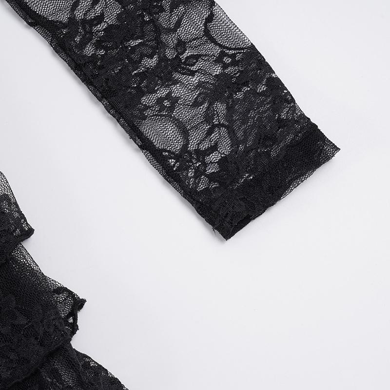 Elegant Lace Mini Dress for Women, Sexy Polka Dot Split Thigh Design, Slim-Fitting A-Line Cake Skirt, Sleeveless Gothic Style