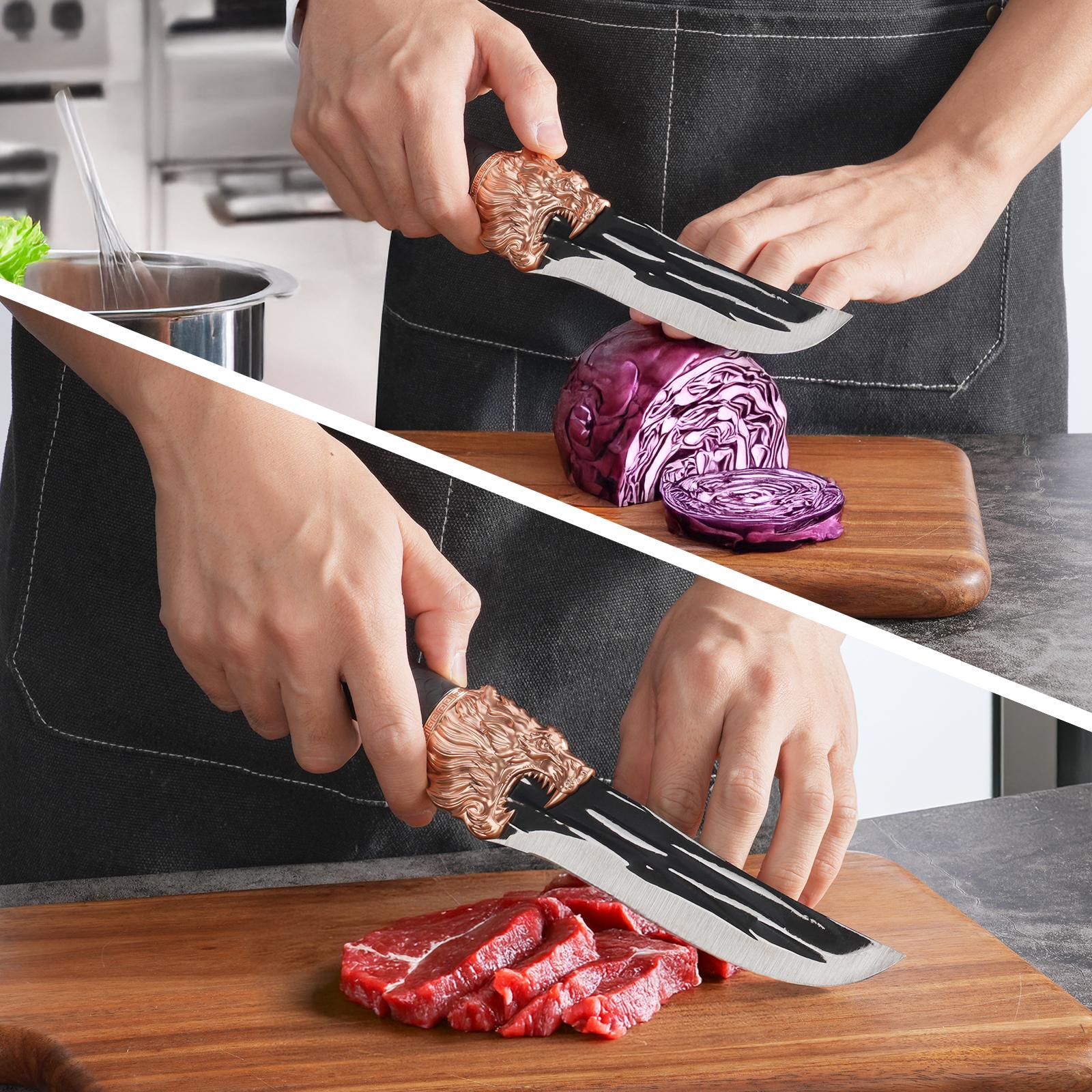 Two-piece set Multi-purpose knife Tap design With sheath Meat cleaver Vegetable knife Boning knife Fruit knife Steak knife Outdoor camping knife Premium steel Easy to carry