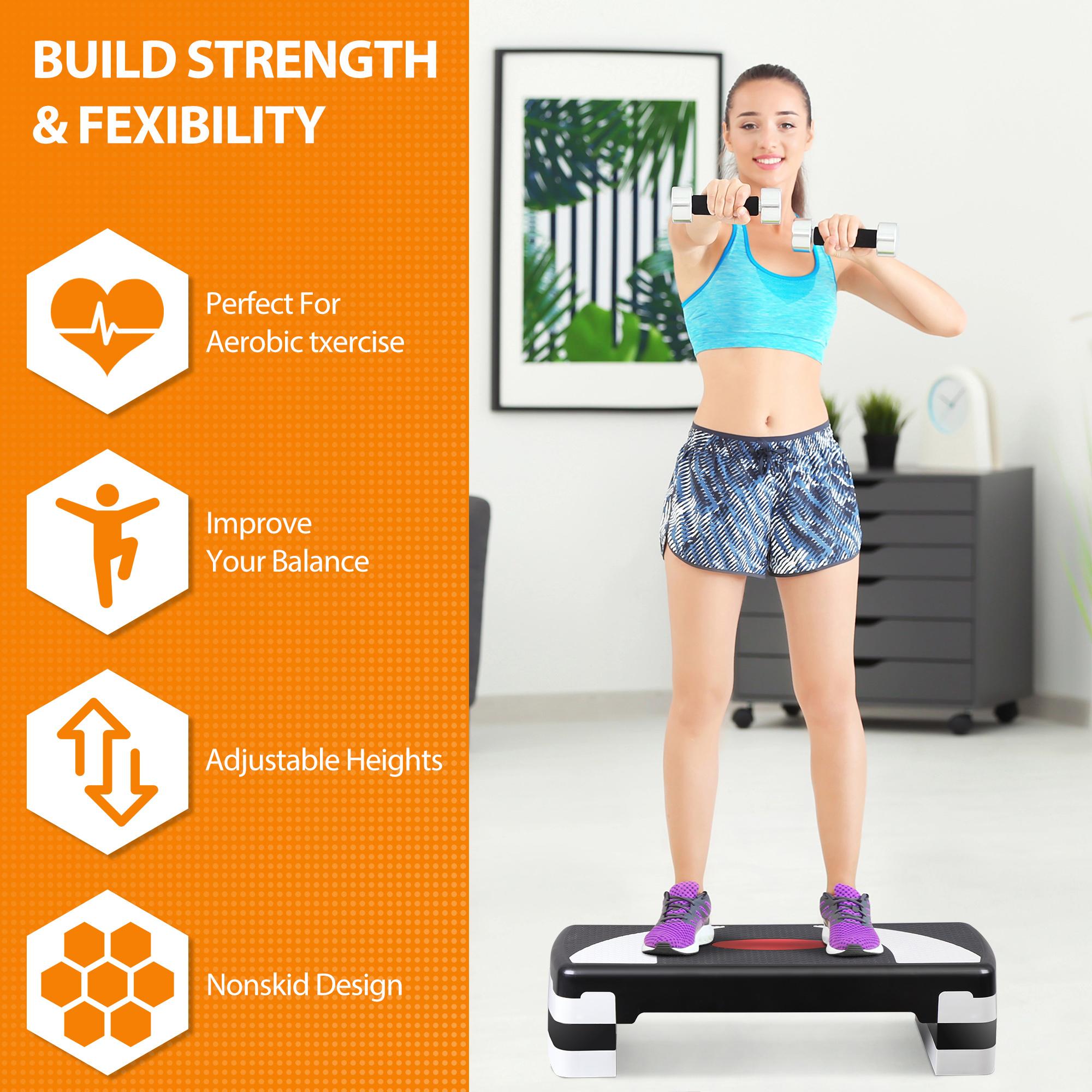 Answer E 31-in Aerobic Step Platform, 3-Level Adjustable Exercise Stepper with 4 Risers, Workout Accessories, Fitness Accessories, At Home Gym Equipment Answer E 31-in Aerobic Step Platform, 3-Level Adjustable Exercise Stepper with 4 Risers, Workout Accessories, Fitness Accessories, At Home Gym Equipment