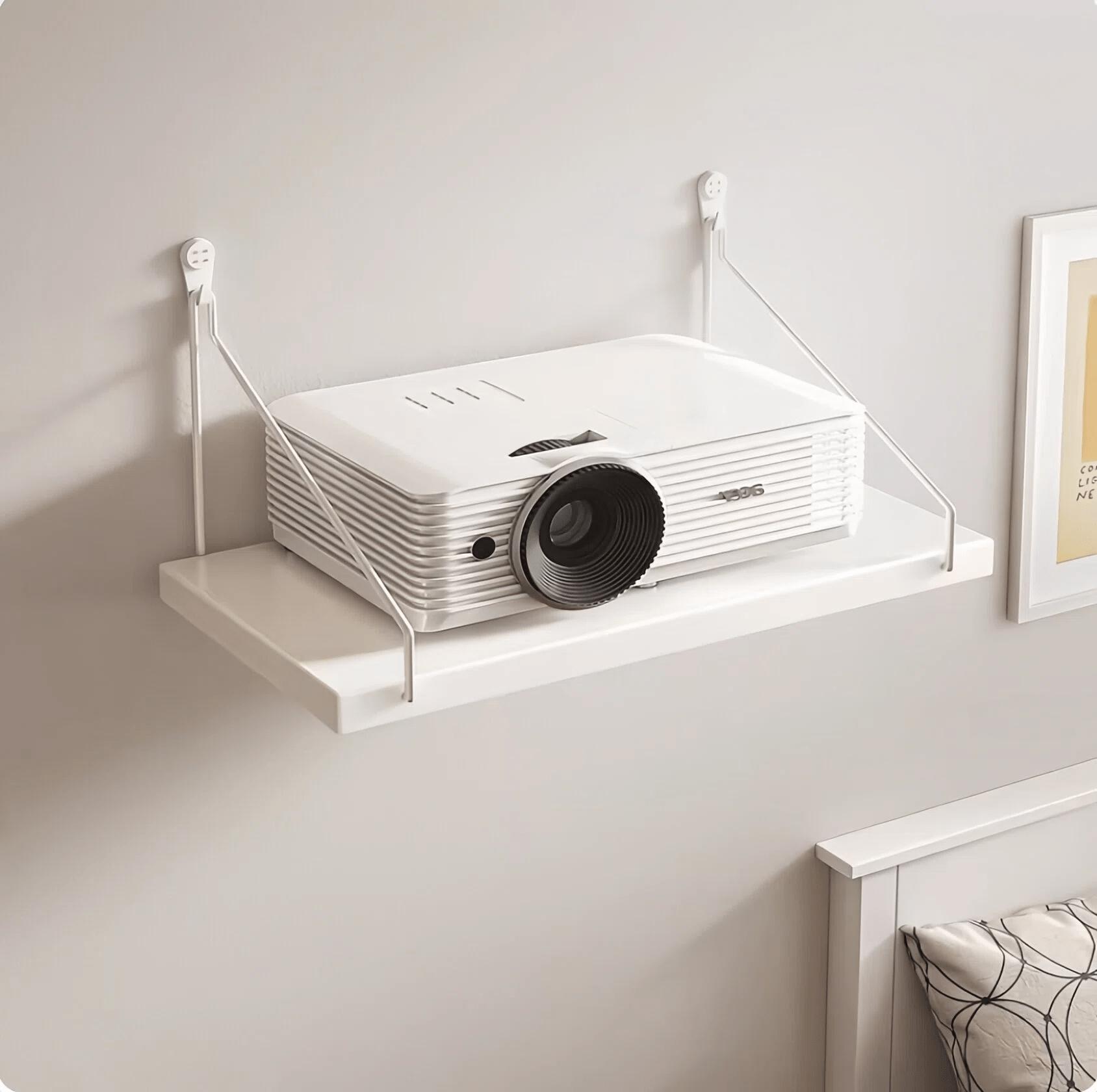 1PC Projector Wall Mount Bracket with Storage, No Drilling, Multi-Functional Shelf for Projectors Routers Cameras, Office Home Display Organizer