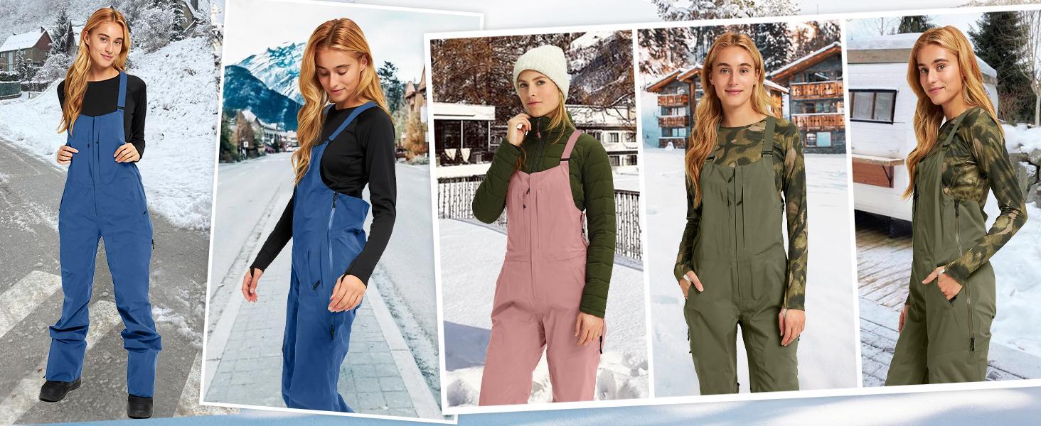 Imily Bela Women's Insulated Waterproof Snow Bibs, Lightweight Polyester Ski Pants for Winter Outdoor Activities, Zipper, Straps, Shell, Essential, Elastic, Camping, Rock Climbing, Snowboarding, Skiing, Gaiter Boot Seal, Zipper Vent, Polyester Shell