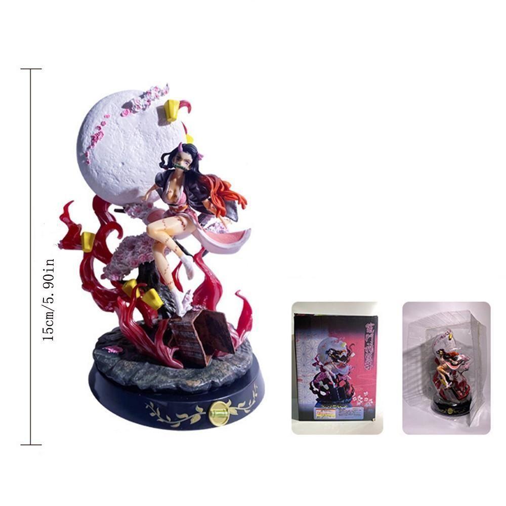 One Piece Demon Slayer Nezuko Kamado Figure, Blood Demon Form with Moon，Nezuko Collectible Statue, Battle Form with Cherry Blossom & Base，Nezuko Anime Figure, Demon Slayer Collectible for Fans & Display, PVC Figures