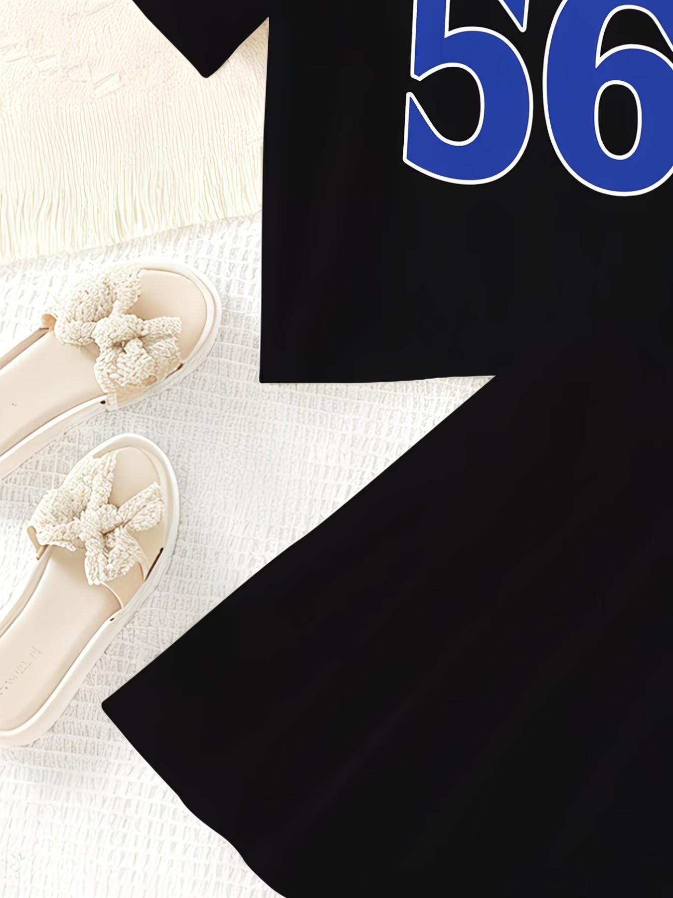 Girls' 3D Print Number Pattern Top and Skirt Set, Casual Slim-Fitting Summer, Round Neck Short Sleeve, Daily Wear