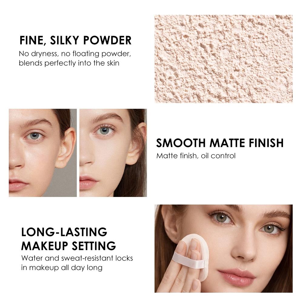 3 Shades Oil-Control Loose Setting Powder, Blur Pores, Smooth Matte, Long-Lasting, Waterproof, Natural Look for Daily & Party