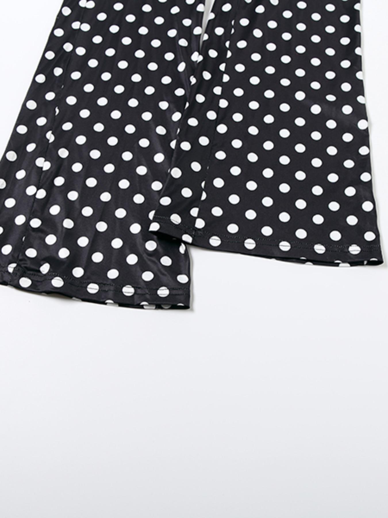 Women's Autumn New Polka Dot Letter Print Sexy Cropped Top Long Pants Set Outfit, Casual Chic Style, Thin Silk Fabric, Spring & Fall