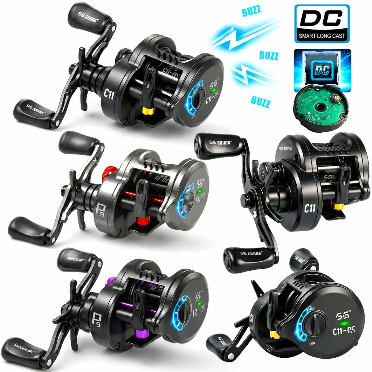 Sougayilang Round Wheel Baitcaster Reel, Ultralight 5+1BB, 7.2:1 Gears, DC Brake, Smooth Sensitive Fishing Reel for Freshwater/Saltwater Fishing