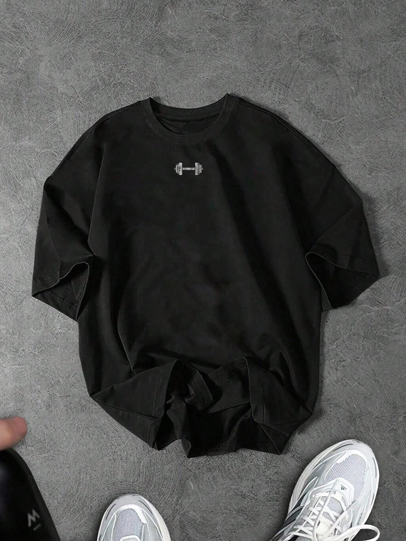 3-Pack Unisex Oversized T-Shirts with Small Dumbbell Chest Print, Minimalist Streetwear for Gym Enthusiasts and Casual Everyday Wear