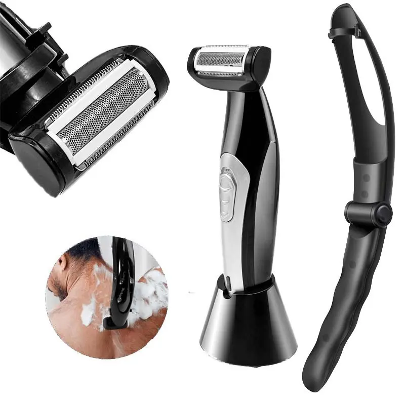USB Rechargeable Men's Electric Back Shaver, Detachable Long Handle with Charging Base, Trim Back Chest Leg Body Hair