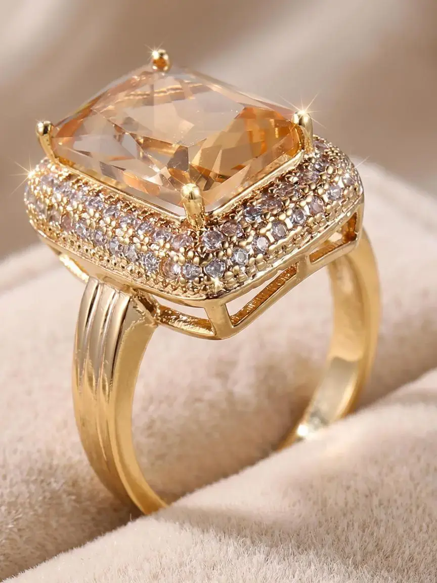 Champange Princess Zircon Ring for Women ,Women's Ring Valentine's Day Gift, Christmas Jewelry, Bridal Wedding Engagement Accessory, Elegant Ladies' Fashion Ring, Marquise Ring, Cubic Zirconia Marquise, Beautiful Rings