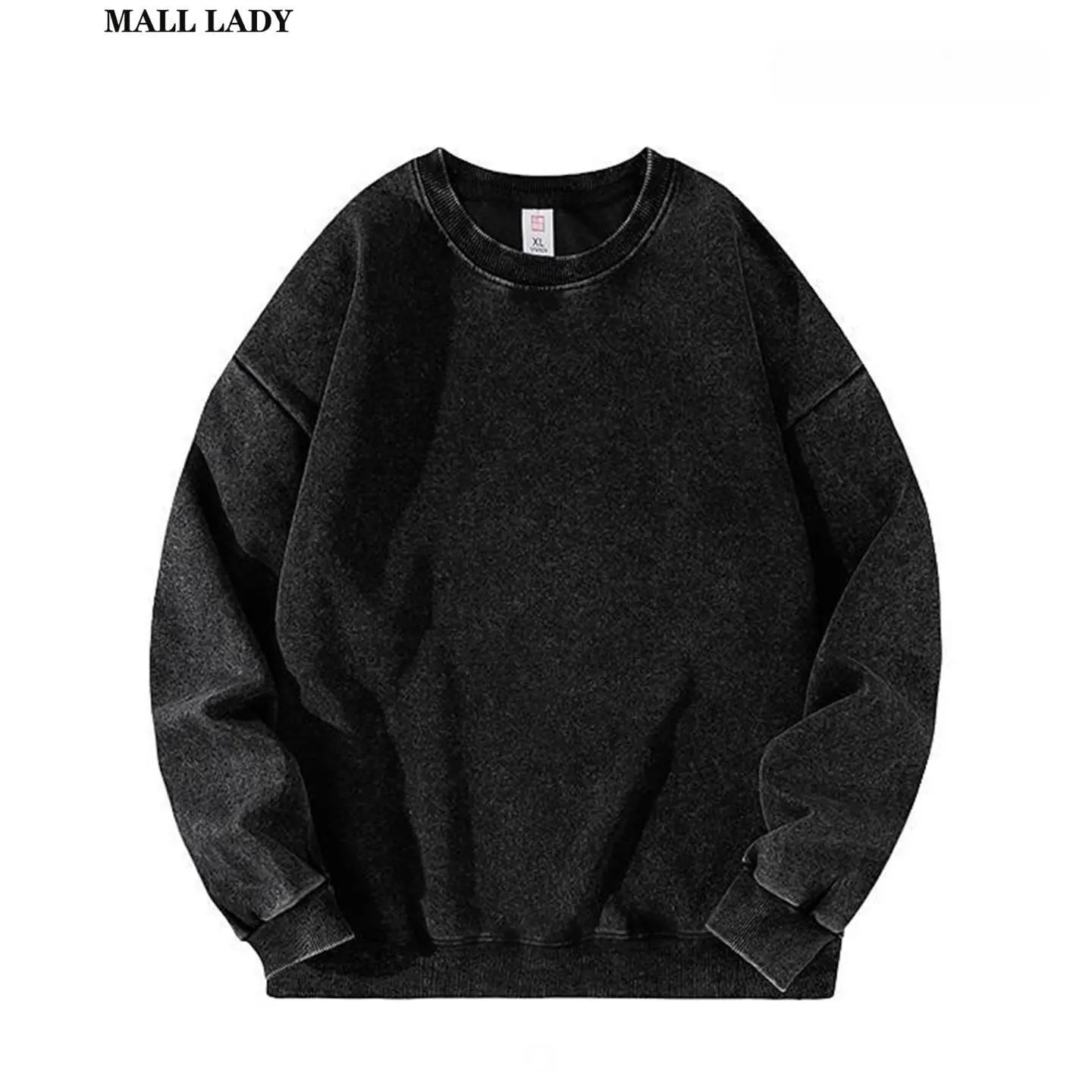 Women's Oversized Vintage Cotton Crewneck Sweatshirt - Ribbed, Loose-Fit, Long-Sleeve, Essential Casual Wear Basic Style Comfort Wash Pullover, Lightweight, Fashion, Longsleeves, Round Neck, Streetwear, Hoodie