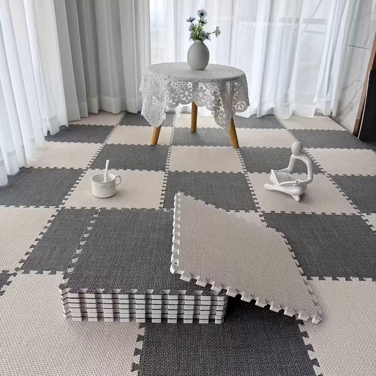 20-Piece Linen Patchwork Rug Set, Interlocking, Washable, Durable, Ideal for Bedroom, Living Room, Balcony, Office, 59.05x47.24 Inches