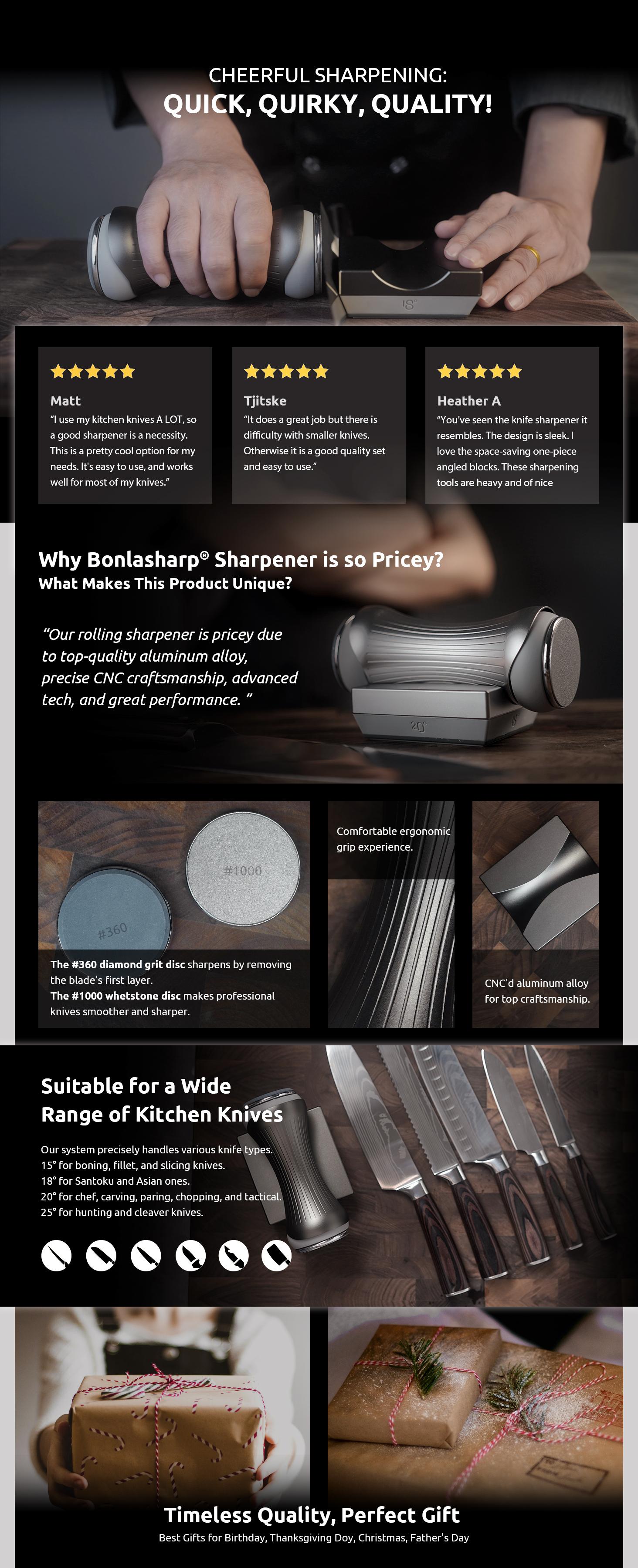 Bonlashrp Rolling Knife Sharpener Aluminum Alloy Gripable Blade Sharpener 360 & 600 Diamond and Strong Magnetic Base Knife Sharpening Kit With 15/18/20/25° Kitchen Knife Sharpener Works for Most Luxury Knife