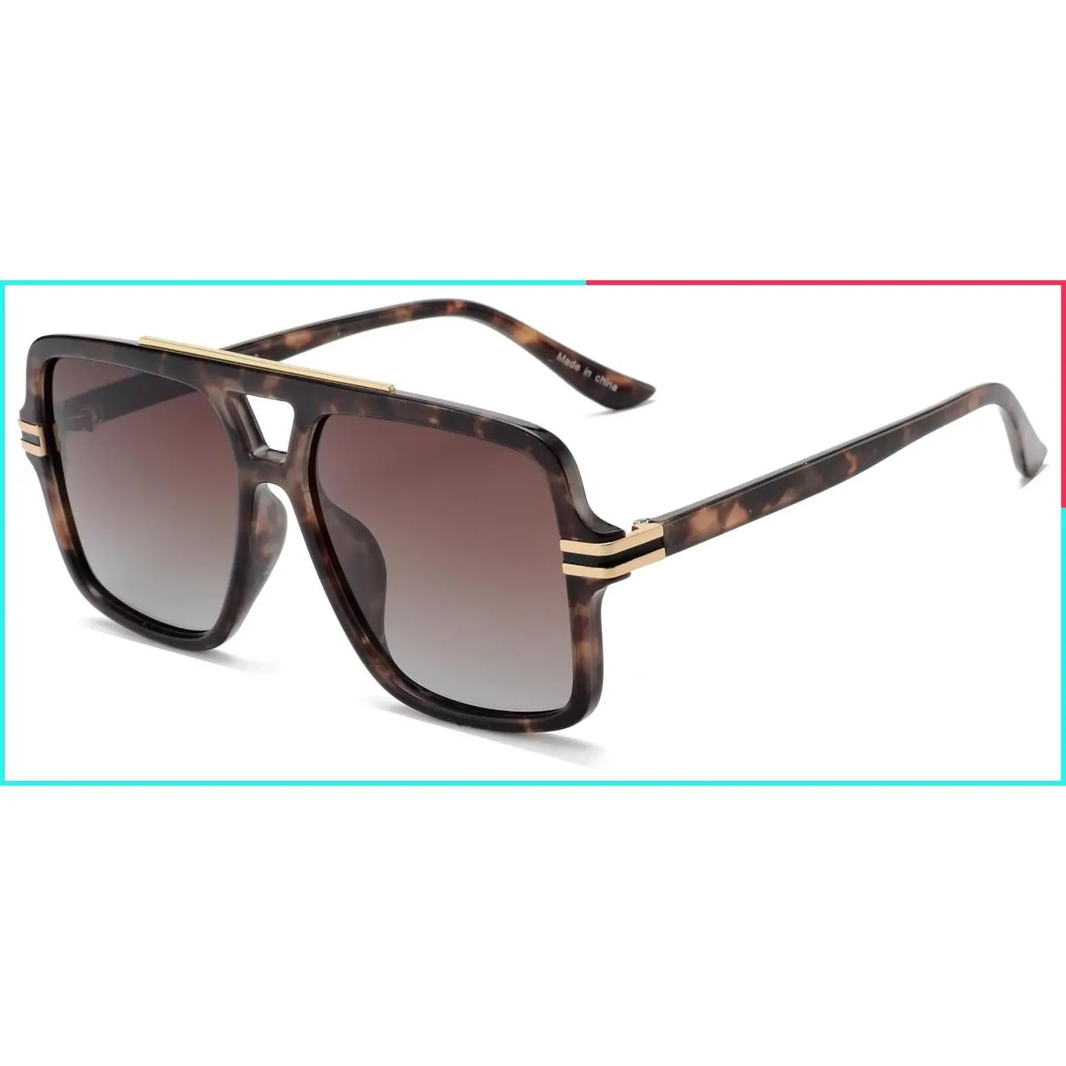 Retro Oversized Polarized Square Sunglasses for Women and Men, 70s Trendy Style, UV400 Protection, Double Bridge Pilot Design, Lightweight Shades for Travel and Daily Wear