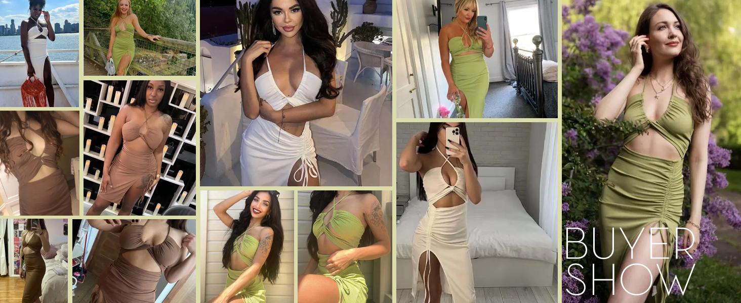 ZAFUL Women's Sleeveless Dress Sex Midi Halter Dresses Criss Cross Cami Womens Dresses Dress for Party