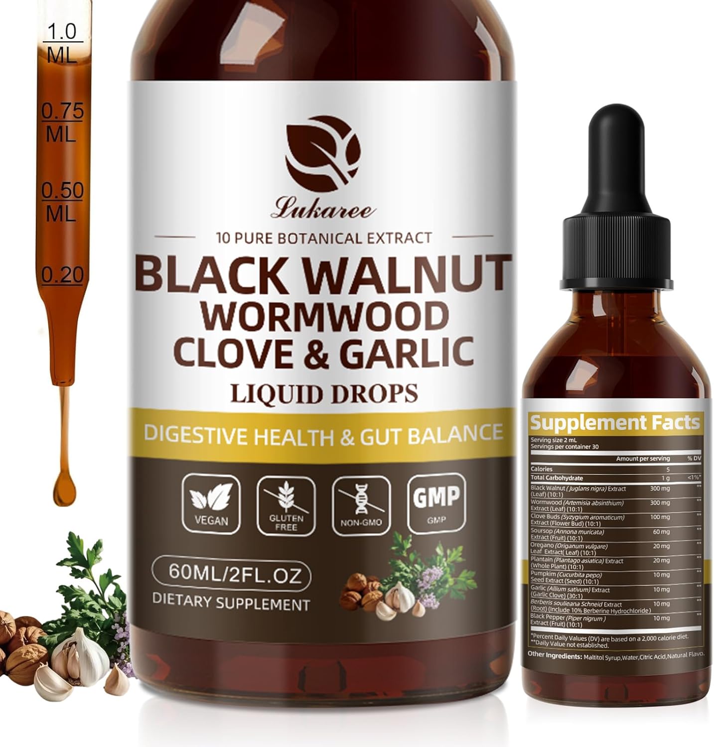 Lukaree Rapid Gut Cleanse Digestive Health Supplement with Black Walnut Wormwood Tincture 10:1 Ultra-Concentrated Liposomal Delivery Vegan Gluten-Free 60mL - Fitness Lukaree Rapid Gut Cleanse Digestive Health Supplement with Black Walnut Wormwood Tincture 10:1 Ultra-Concentrated Liposomal Delivery Vegan Gluten-Free 60mL - Fitness