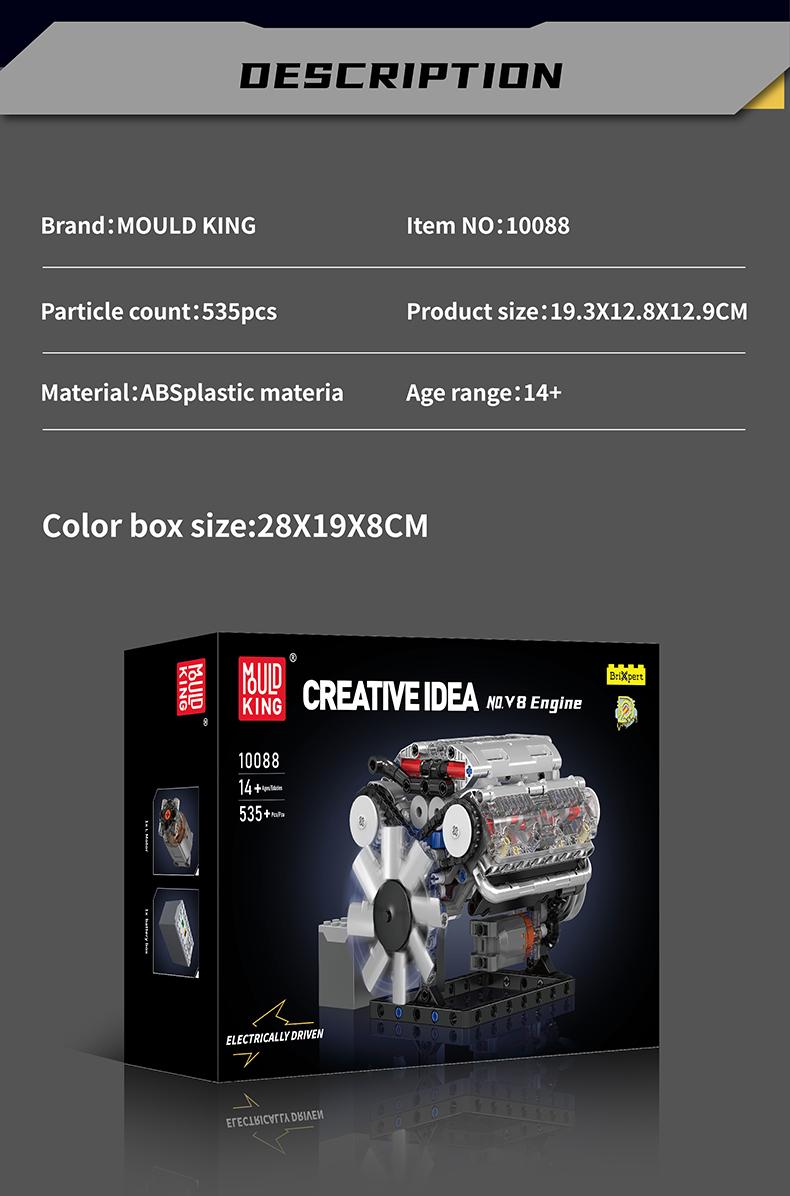 Mould King 10088 V8 Engine Motor Model Building Block Kit 535 Pcs Build Your Own Hobby Mini Engine That Works DIY STEM for Kids Teens Adults Durable Mould King 10088 V8 Engine Motor Model Building Block Kit 535 Pcs Build Your Own Hobby Mini Engine That Works DIY STEM for Kids Teens Adults Durable