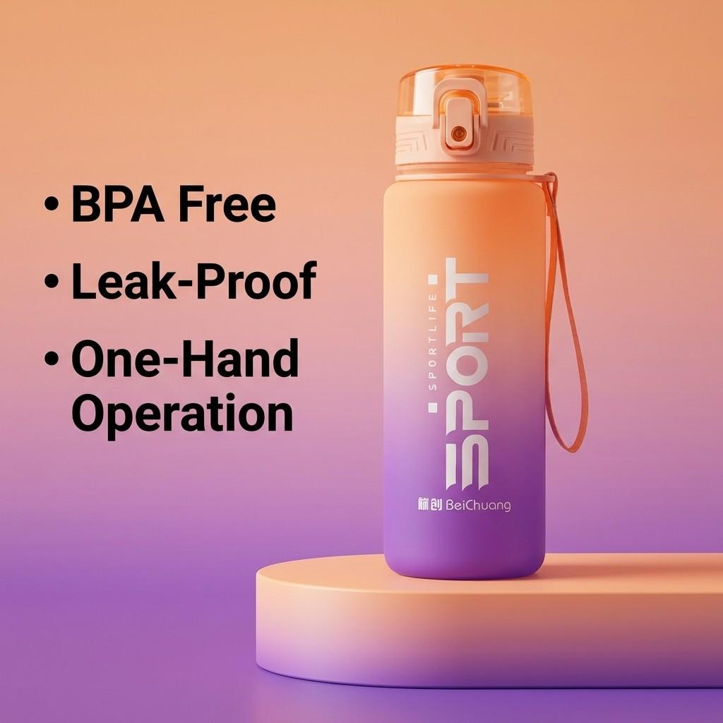 650ML Gradient Sports Water Bottle with Lid, Leak-Proof Plastic Drink Bottle, Portable Outdoor Fitness Cup for Gym, Travel, Coffee, Tea, Juice