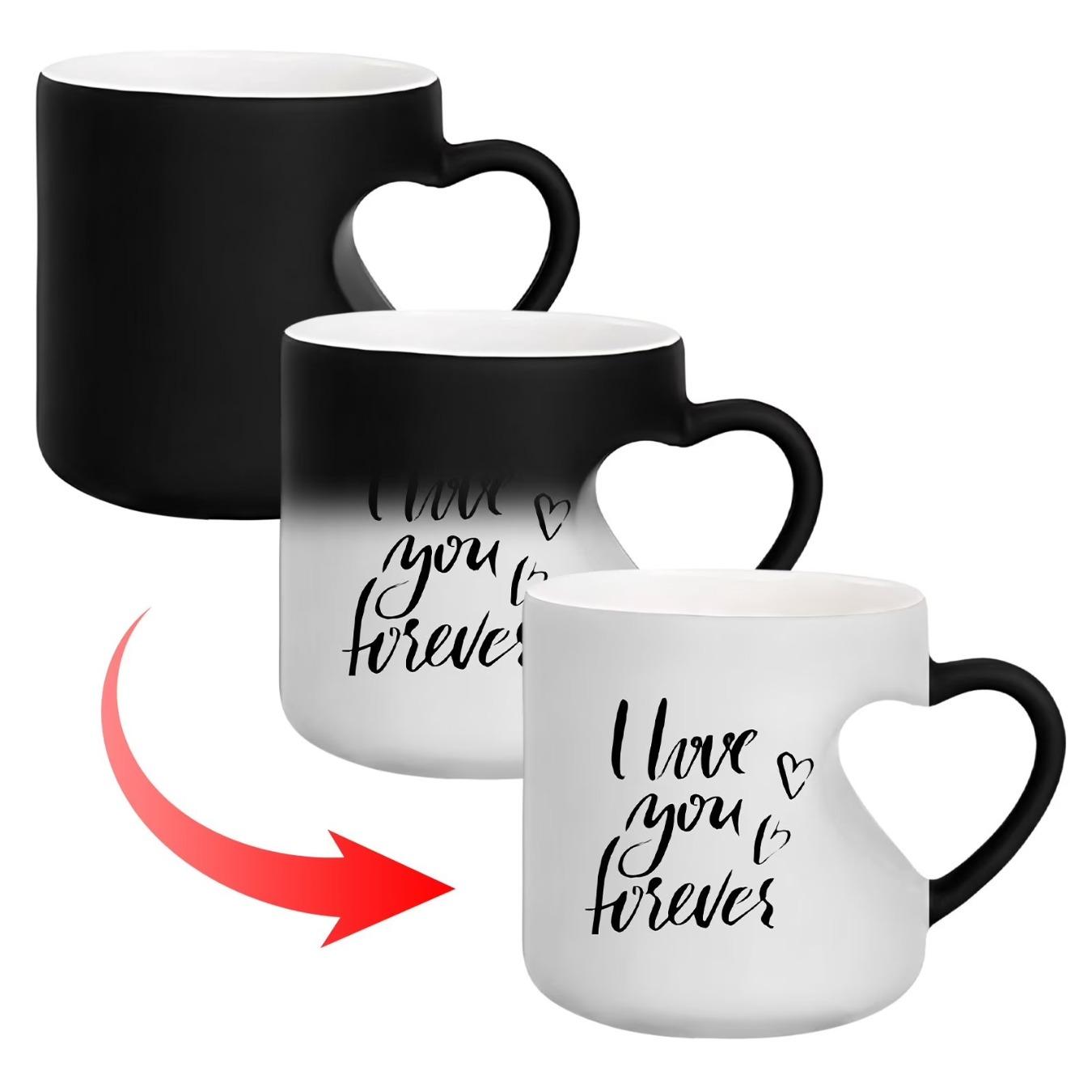 Heart Mug,Heart-Shaped Color Changing Ceramic Mug,Heart Shaped Mug,Coffee Cup With Handle That Reveals Surprise Design When Filled With Hot Beverage Romantic Gift For Her/Him