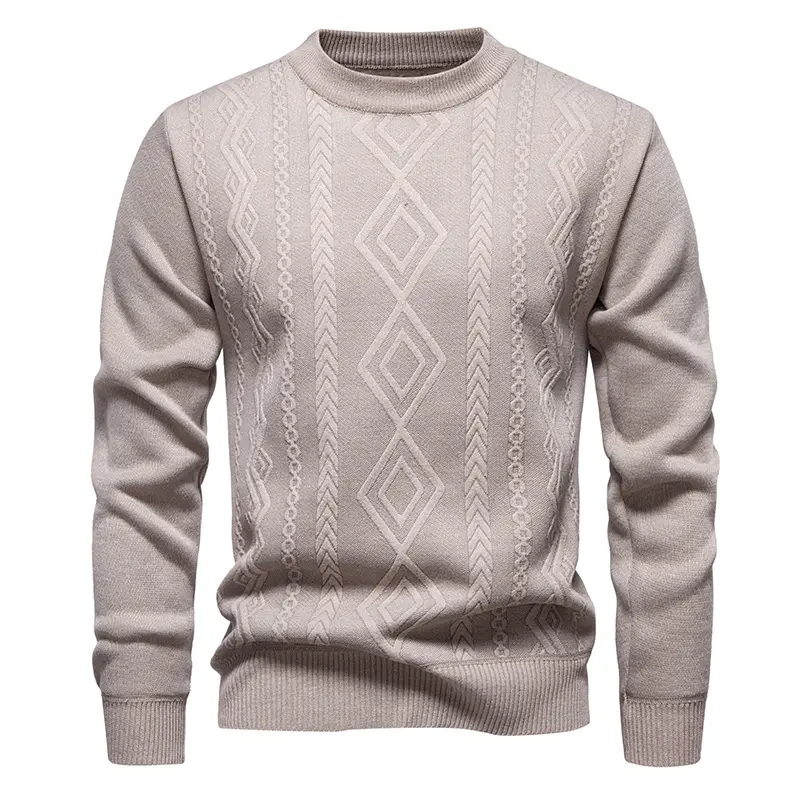 Autumn and Winter Mens Round Neck Thickened Velvet Warm Knitted Shirt Vintage Jacquard Textured Sweaters For Middle Aged and Elderly Dad Soft Thermal Casual Base Top Loose Fit Daily Basic Layering Pullover