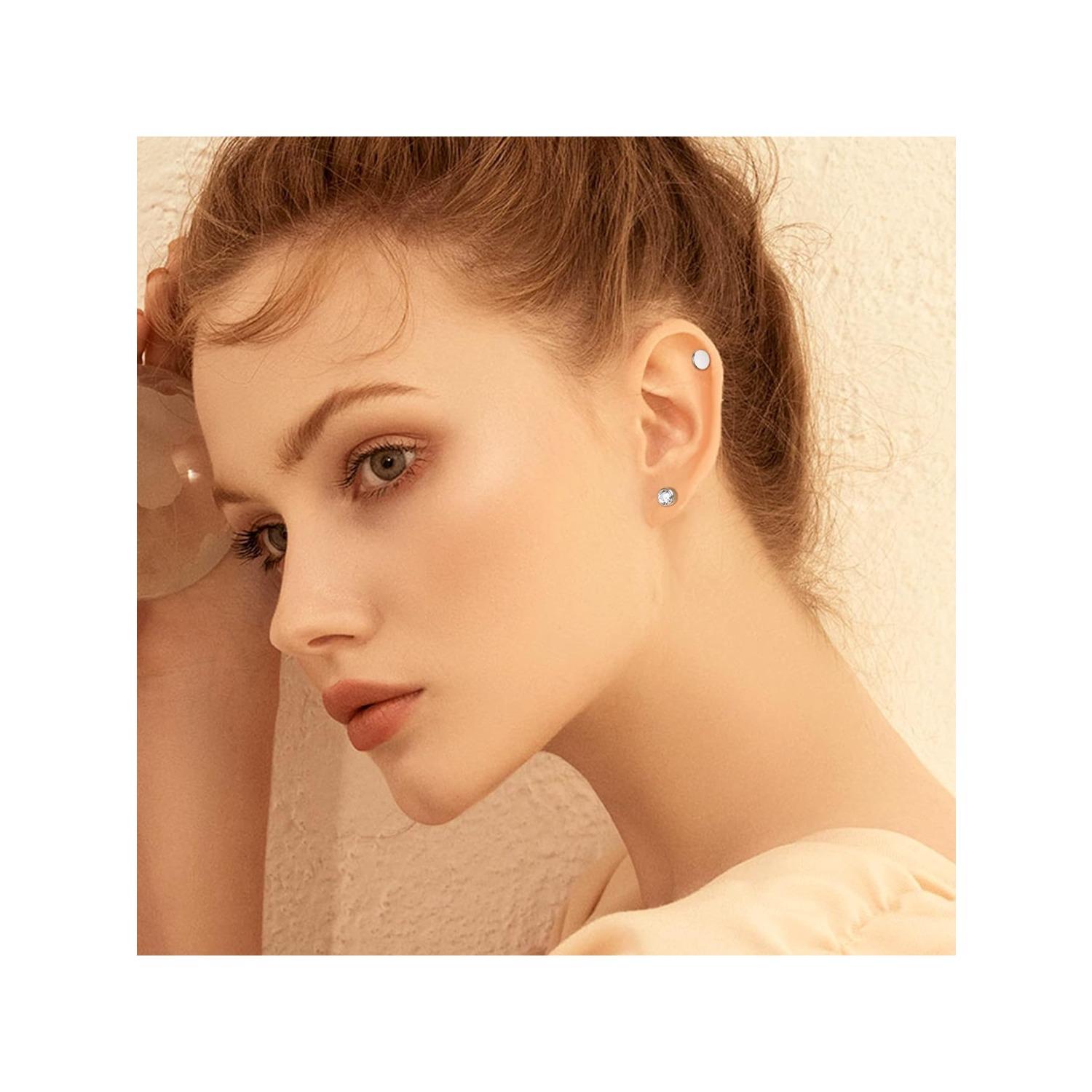 20G Titanium Earrings Studs for Sensitive Ears, Hypoallergenic Implant Grade Titanium Stud Earrings for Women Men| Cz Bar Tiny Dot Heart Titanium Cartilage Earring Nap Sleeper Piercing Earrings Mens Earrings Set