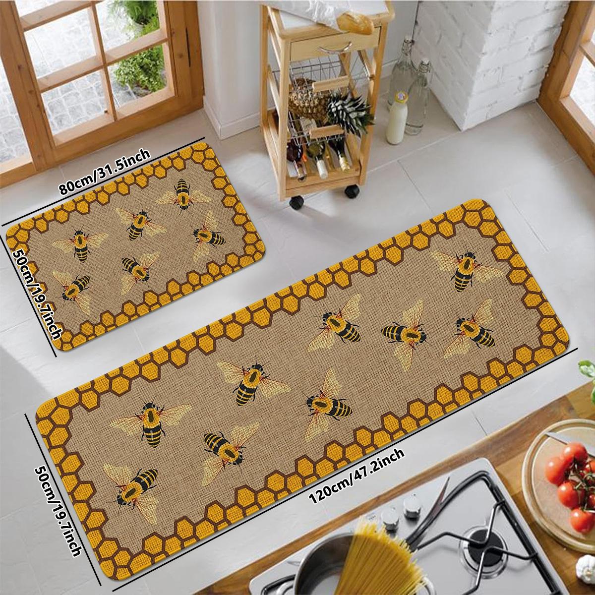Geometric Bee Pattern Kitchen Runner Rug Set, Square Printed Carpet for Living Room Sofa Bedside, Home Decor, Multiple Sizes Available, Washable Rugs