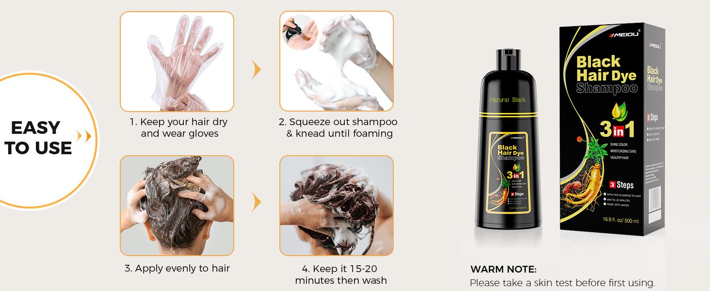 MEIDU Dark Brown Hair Dye Shampoo 3 in 1 - Can cover gray hairs, Herbal Ingredients, Contains Ginseng Extract, Natural Haircoloring