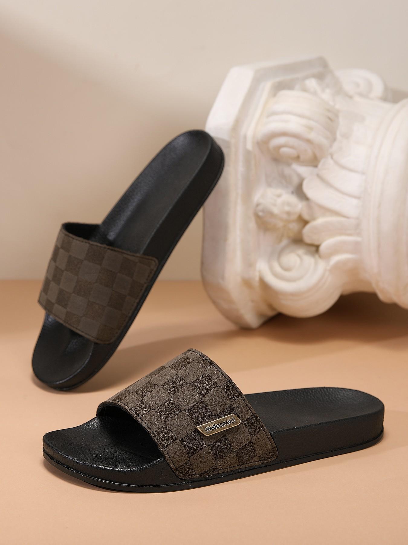 Men's Plaid Slip-On Sandals, Breathable Toe-Exposed Shoes, Anti-Slip Sole, Classic Retro Design, Comfortable Casual Footwear