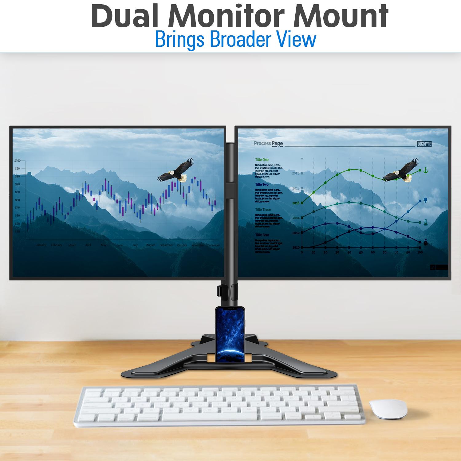 MOUNTUP 13"-27" Dual Monitor Stand - Freestanding & Height Adjustable Monitor Desk Mount MU1002