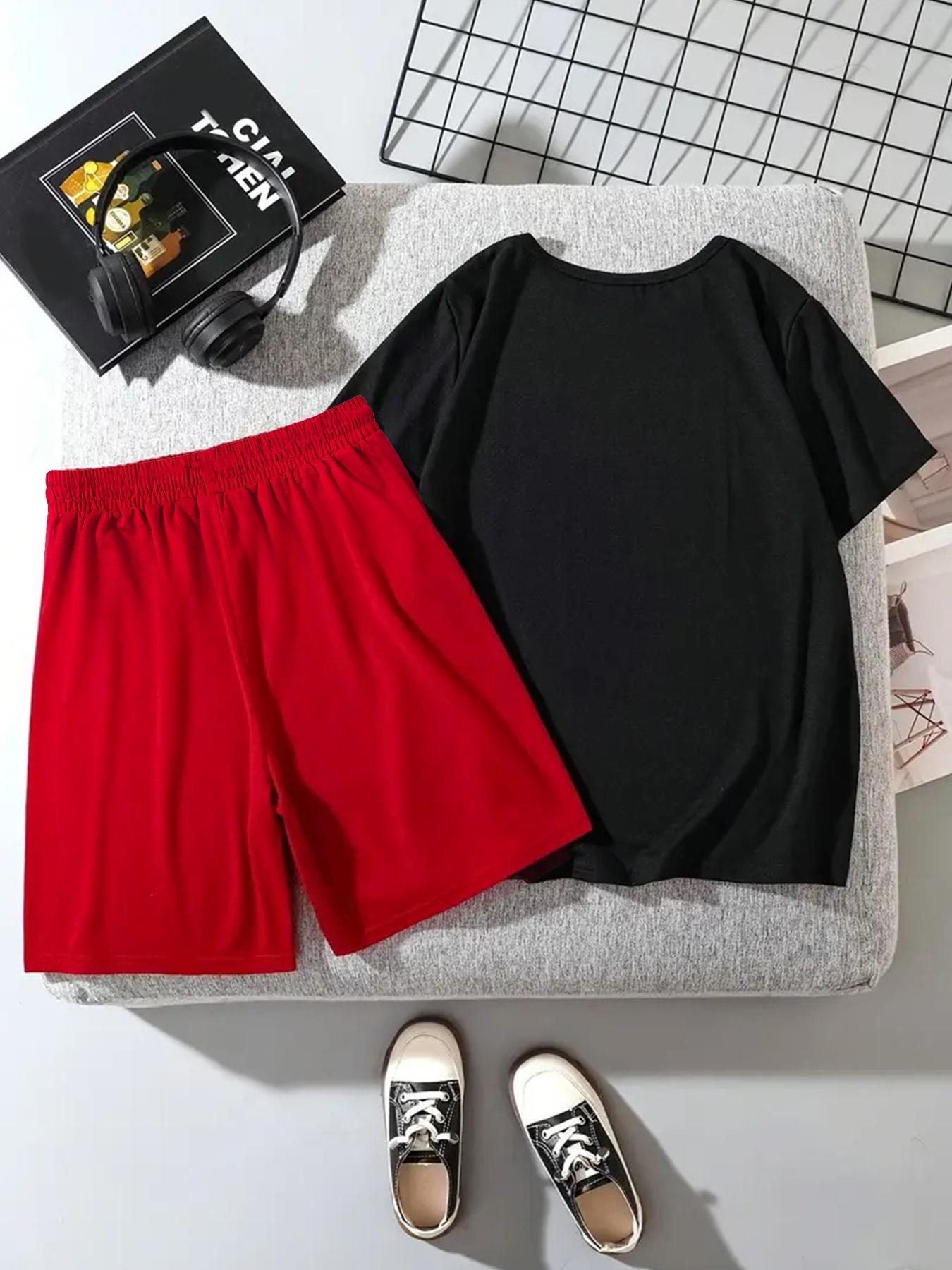 Fashion Boy Suit Set, Cool Graffiti Bear Pattern Design, Perfect Summer for Little Boys, Casual Loose-Fit Short Sleeve