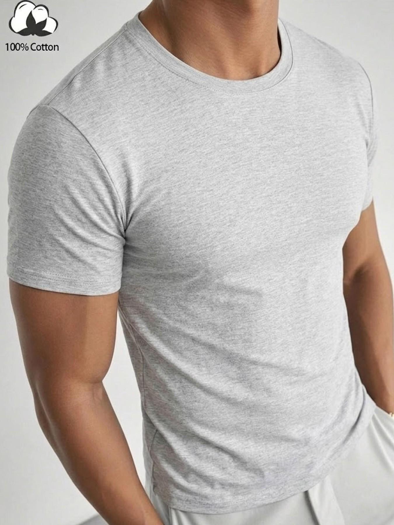 Men’s 100% Cotton Muscle Fit T-Shirt - Slimming Body-Hugging Crew Neck Tee, Breathable Soft Fabric, One Wear Multiple Ways for Gym, Streetwear & Office Casual, Clean Fit Everyday Basic, Athletic Shirt