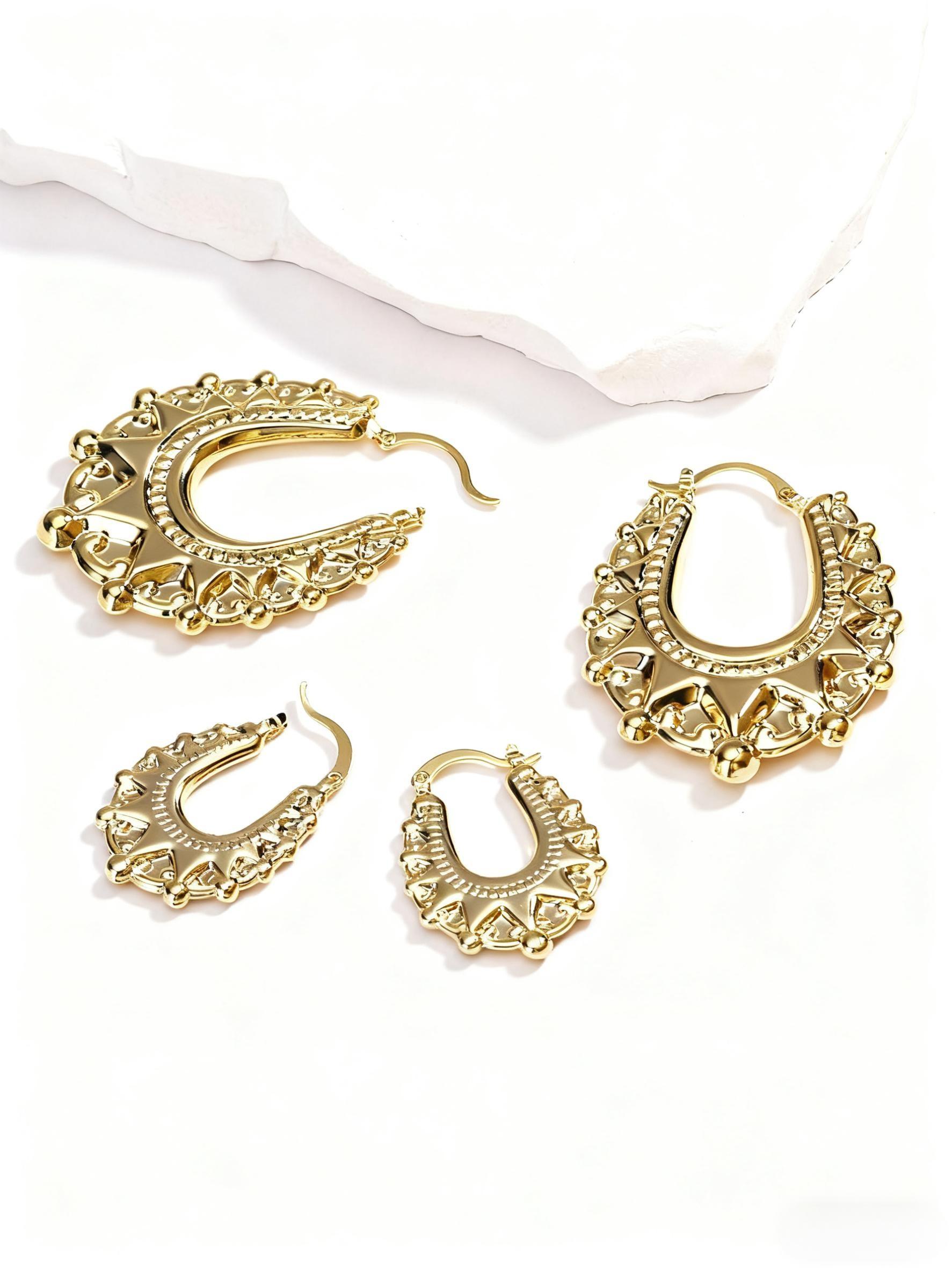 Women's 50mm Vintage Carved Creole Bohemian Earrings, Elegant Large Oval Design, Perfect Gift for Mom Wife Girlfriend, Fashion Jewelry Accessories