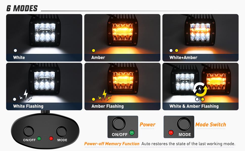 Nilight 2PCS 42W LED Pods Light 3Inch Cubes Amber White Strobe 6 Modes Memory Function Off-Road Truck Car ATV SUV Cabin Boat with 16AWG Wiring Harness Kit-2 Leads light bar Vehicle  dealsforyoudays