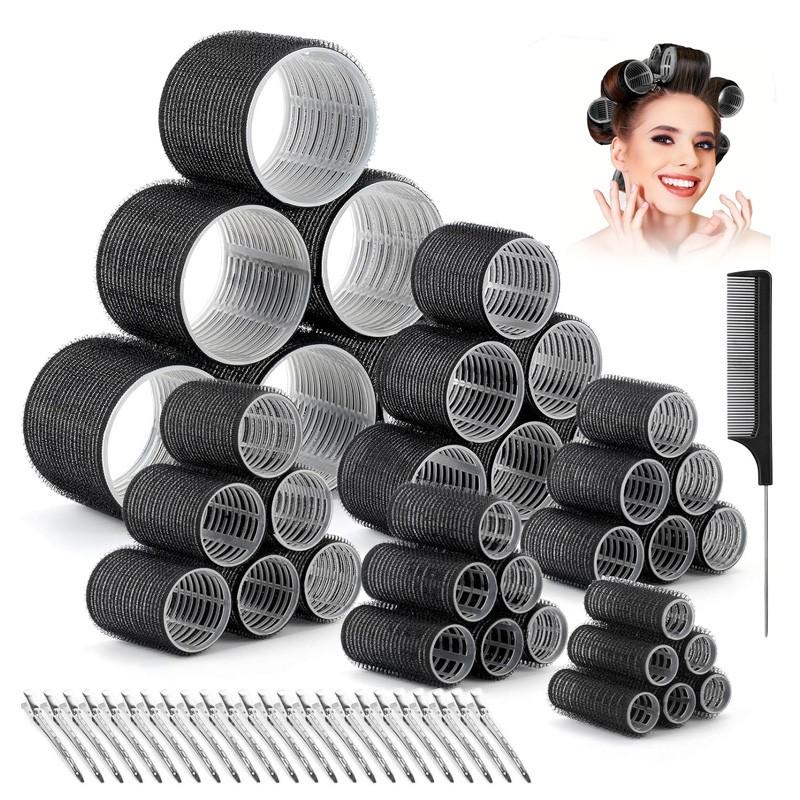 61-Piece Curling Iron Set, Self-Adhesive Curlers with Clips, 6 Sizes, Heat-Free, for Long, Medium, Short Hair, Includes Stainless Steel Clips